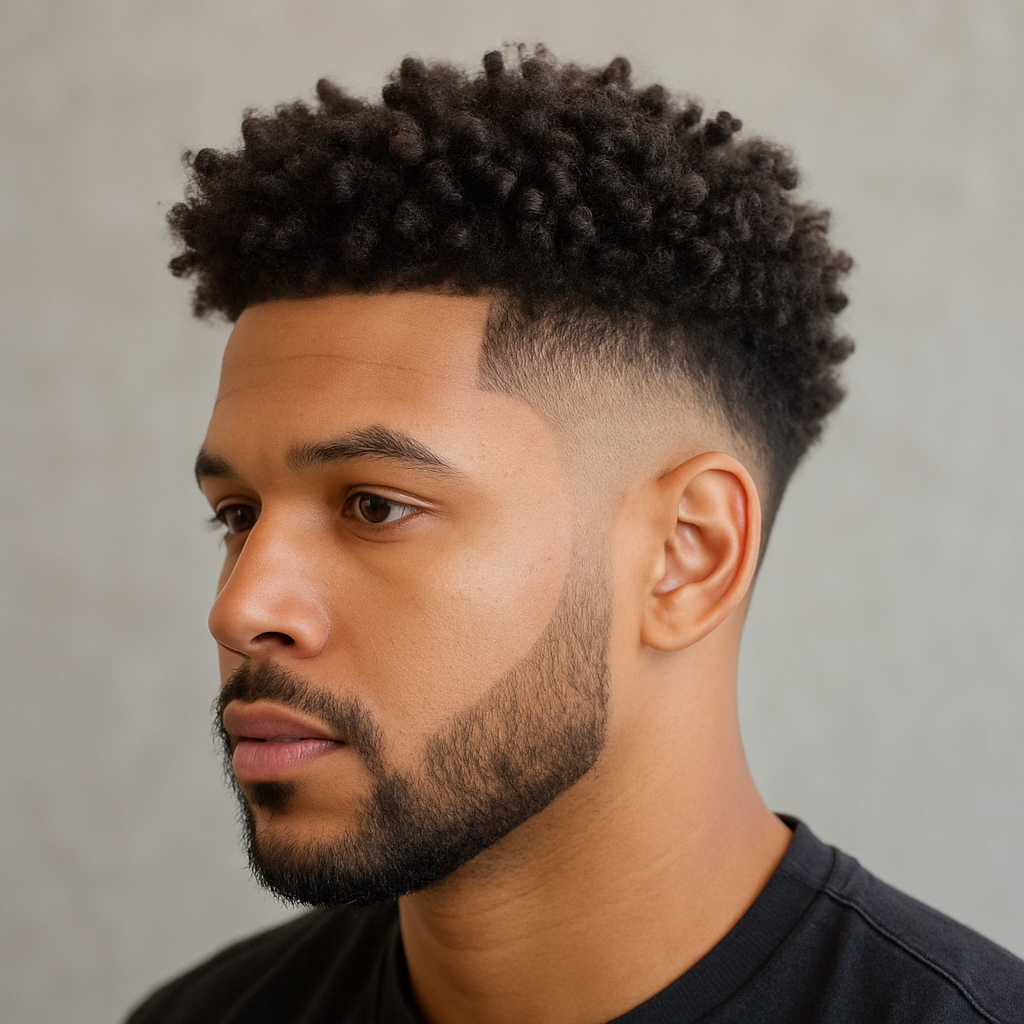 Burst fade haircut for curly hair