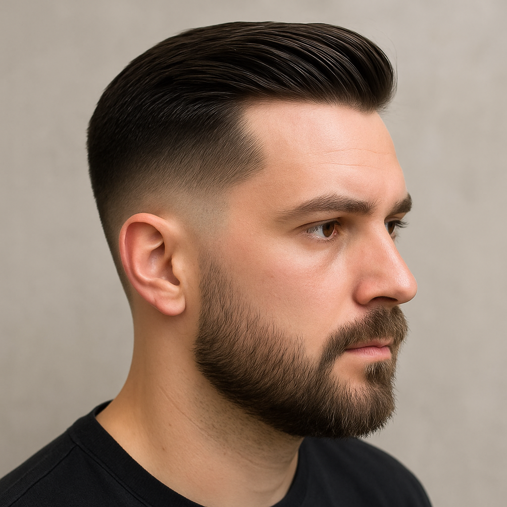 Mid taper fade with comb over